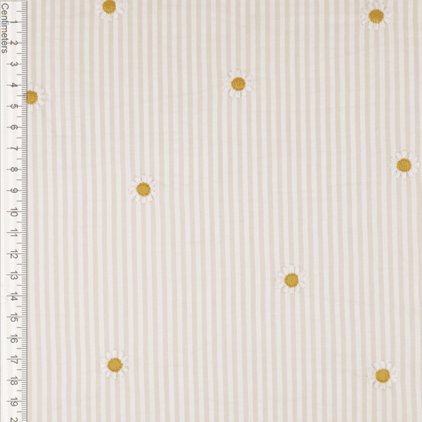 Daisy Stripe Sand - Seersucker Brodert Bomull