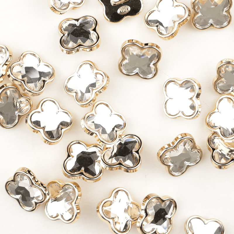 Lucky Clear/Gold - 11x13 mm Metall Knapp