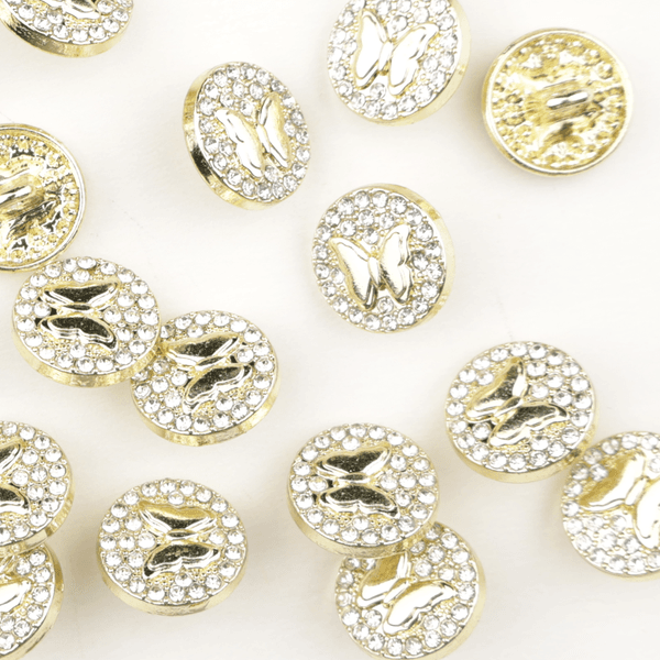 Glam Sommerfugl Gull - 12 mm Metall Knapp