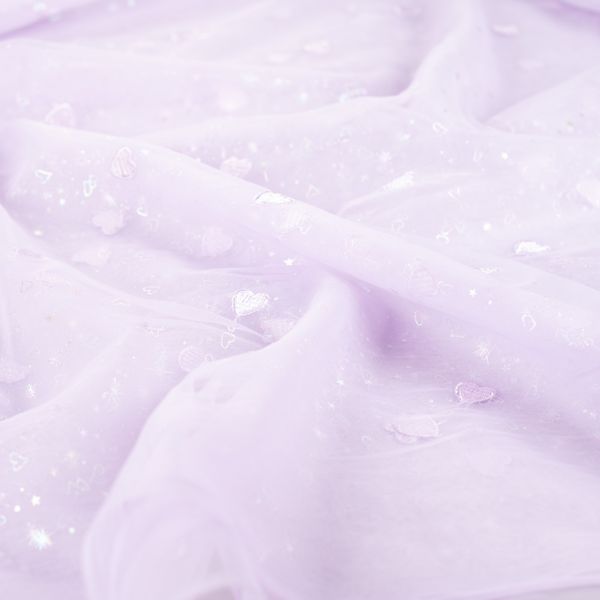 Hjertefin Lavendelrosa - Brodert Tyll