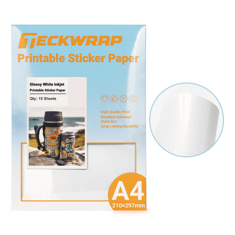 TeckWrap Glossy White Printable Sticker Paper A4 15pk