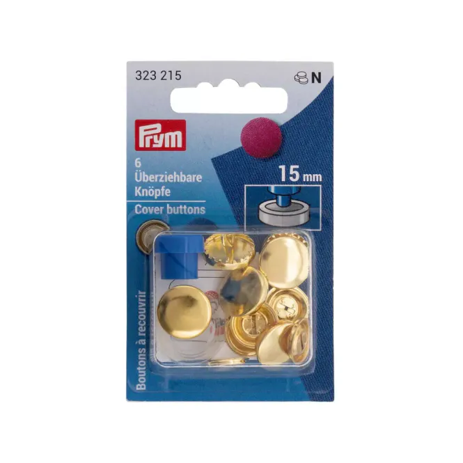 Hovedbilde Overtrekksknapper Metall Gull 15 mm - 6 stk