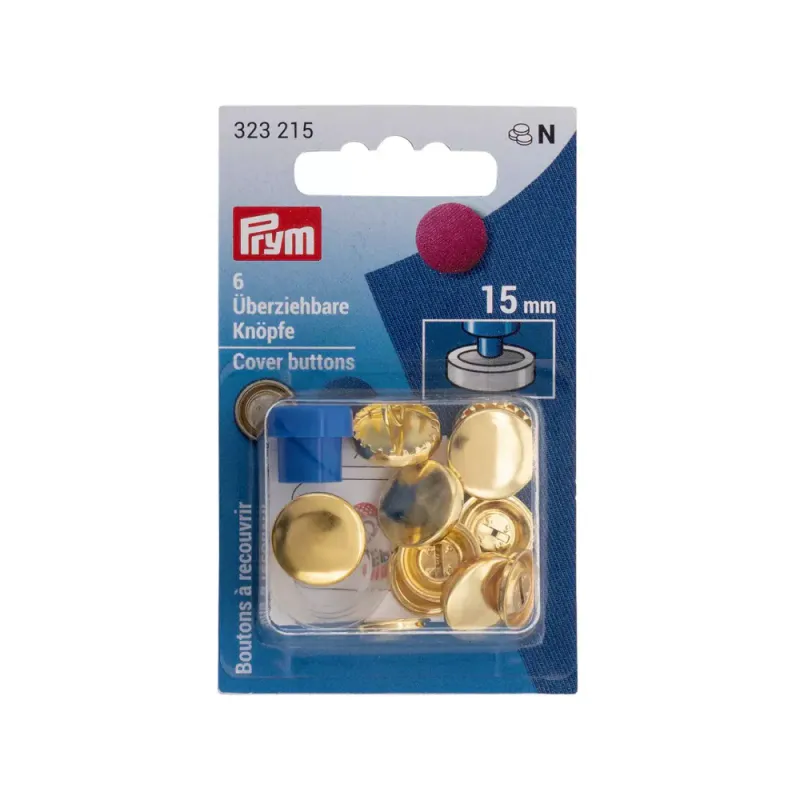 Overtrekksknapper Metall Gull 15 mm - 6 stk