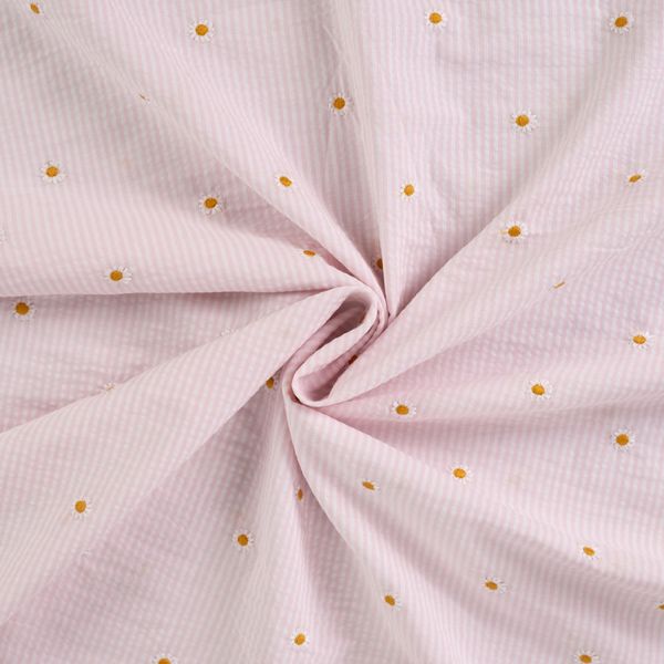 Daisy Stripe Lys Rosa - Seersucker Brodert Bomull