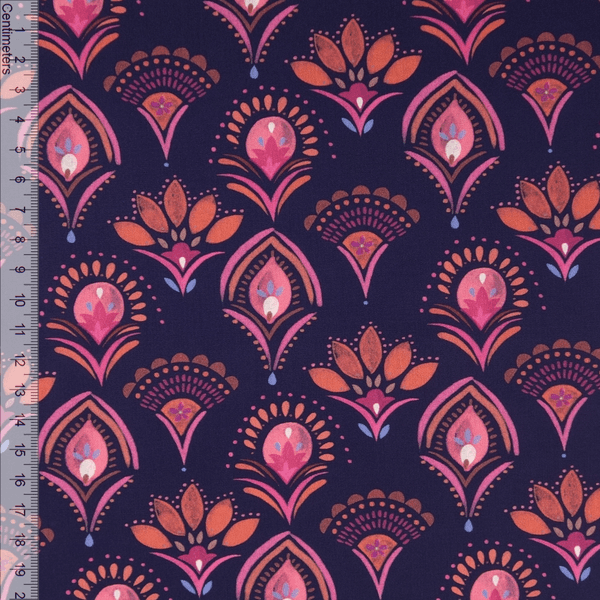 Deco Bloom Navy - Fast Bomull