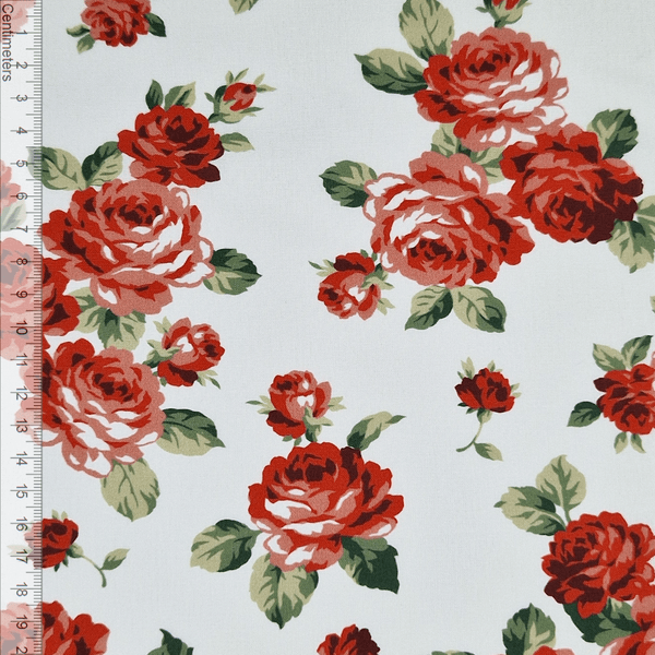 Vintage Red Roses - Fast Bomull