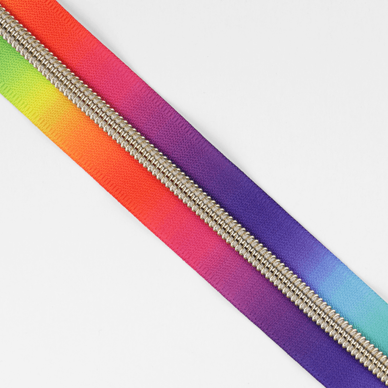 Regnbue/Sølv - 3 m Nylon Glidelås #5