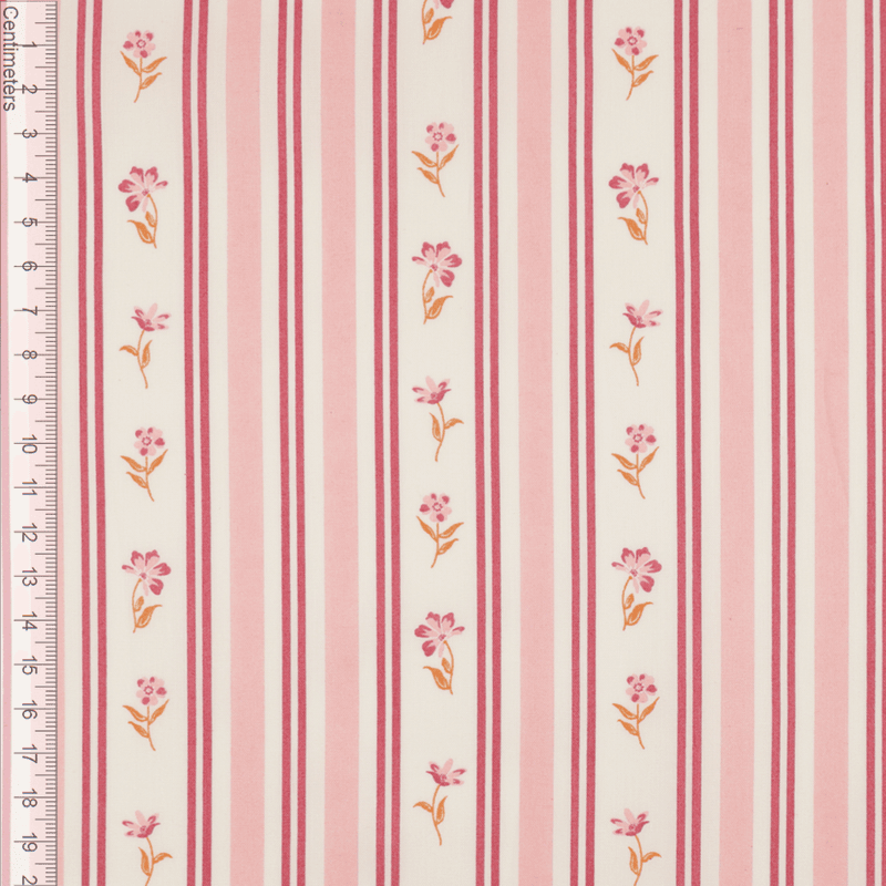 Stripeblomst Rose - Fast Bomull