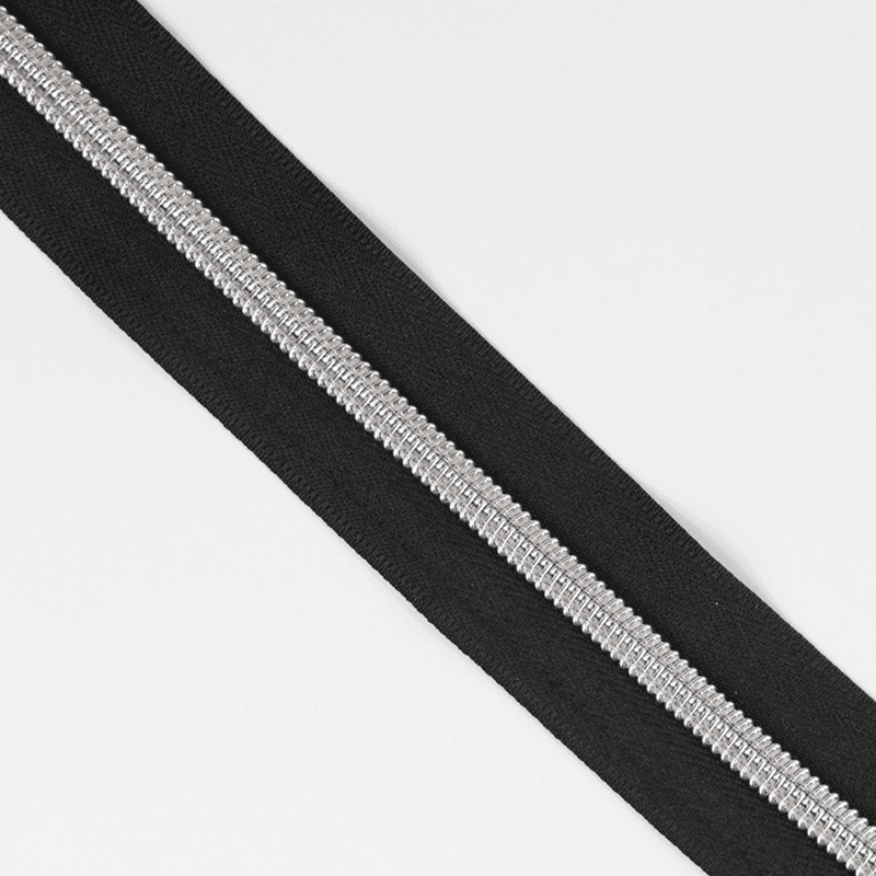 Sort/Sølv - 3 m Nylon Glidelås #5